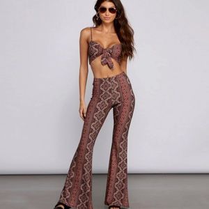 Boho Print Flared Pants with Matching Crop Top